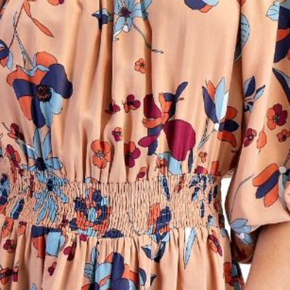 "The Roxy" Latte Floral Smocked Waist Dress - Picture 6 of 6